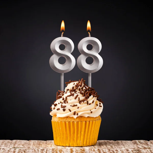 Birthday Cupcake Number Candle Celebration Dark Background — Stock Photo, Image