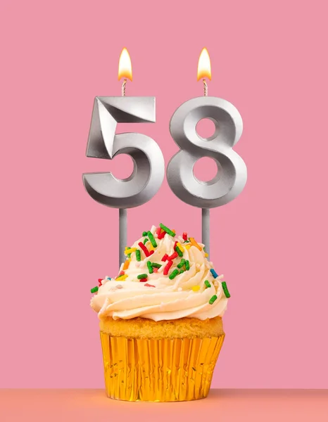 Número Vela Con Cupcake Tarjeta Cumpleaños —  Fotos de Stock