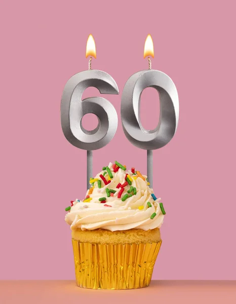 Vela Número Con Cupcake Tarjeta Cumpleaños —  Fotos de Stock