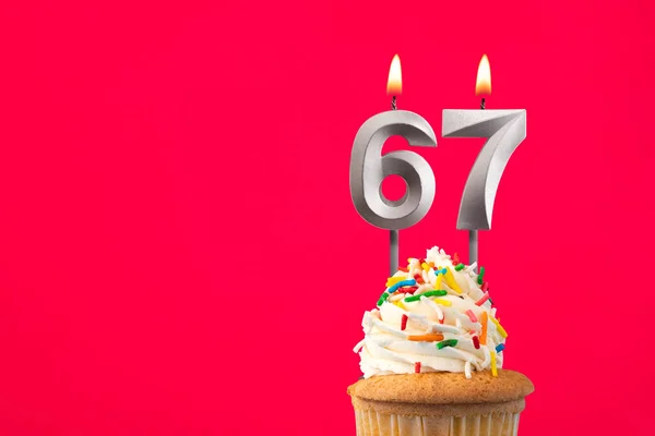 Horizontal Birthday Card Cake Burning Candle Number — Stock Photo, Image