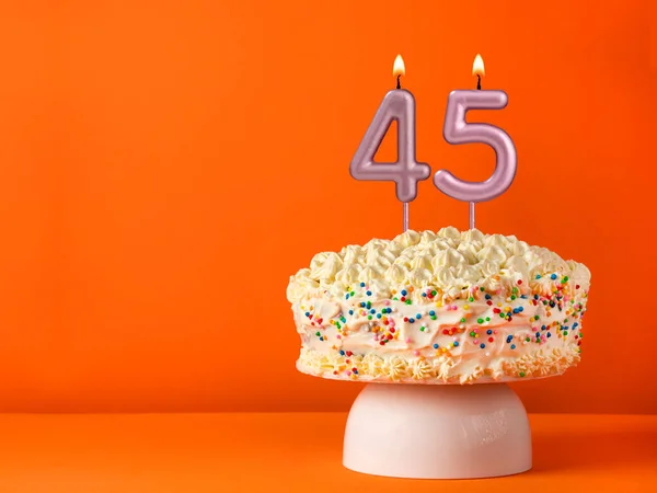 Birthday card with candle number 45 - Vanilla cake in orange background