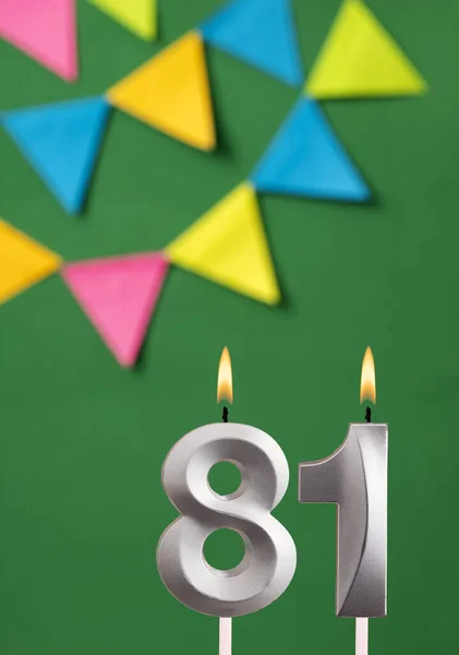 Número Vela Cumpleaños Tarjeta Aniversario Verde Con Banderines — Foto de Stock