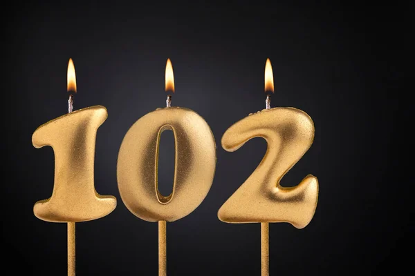 Verjaardagskaars Nummer 102 Verjaardag Viering Zwarte Achtergrond — Stockfoto