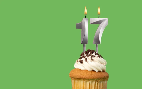 Birthday Card Candle Number Cupcake Green Background — Stock Photo, Image