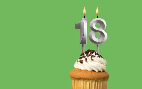 Birthday Number Candle Cupcake Anniversary Card Green Color Background — Stock Photo, Image