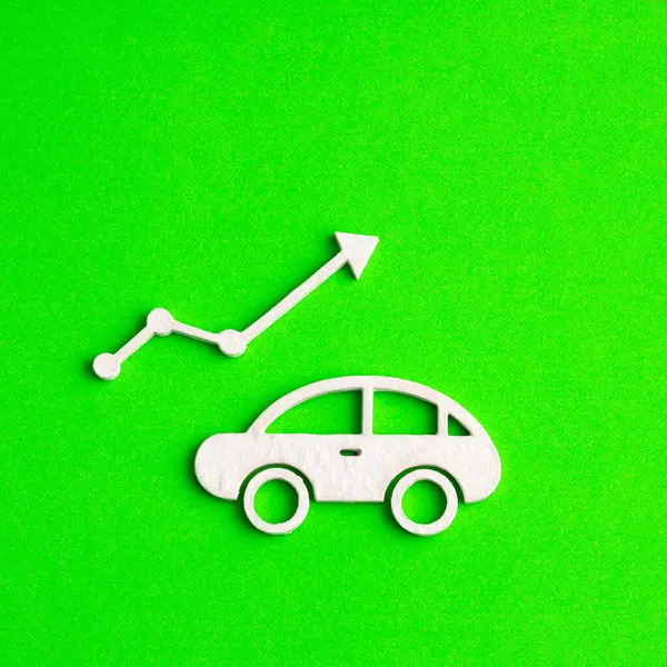 Rising car maintenance costs - Car icon with up arrow on green background