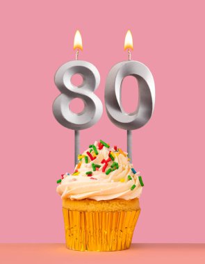 Kekle birlikte 80 numara mum - Doğum günü kartı