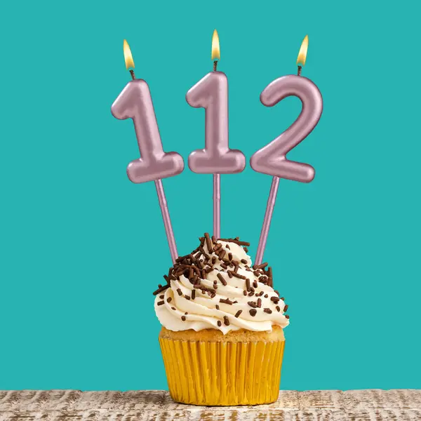 Birthday Card Number 112 Candle Aquamarine Background — Stock Photo, Image