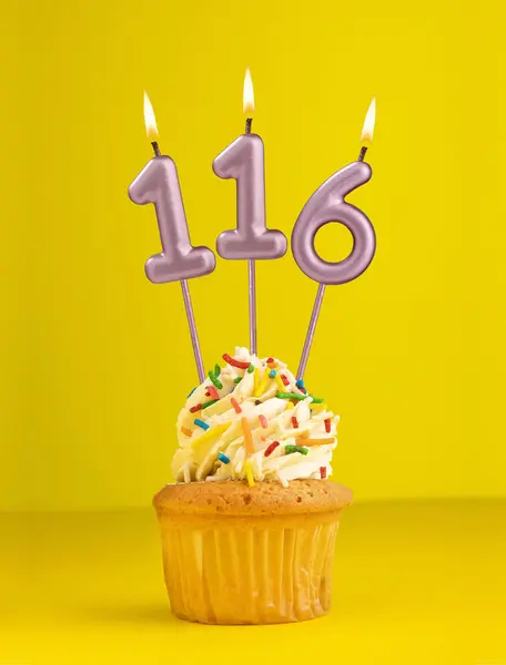 Number 116 Candle Birthday Card Design Yellow Background — Stock Photo, Image
