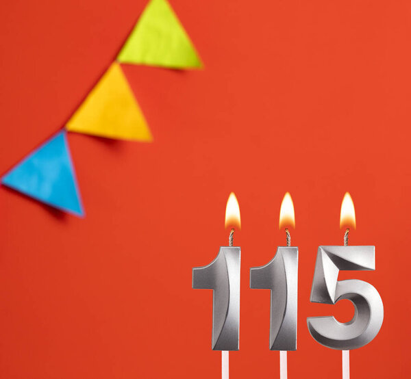 Birthday candle number 115 - Invitation card in orange background