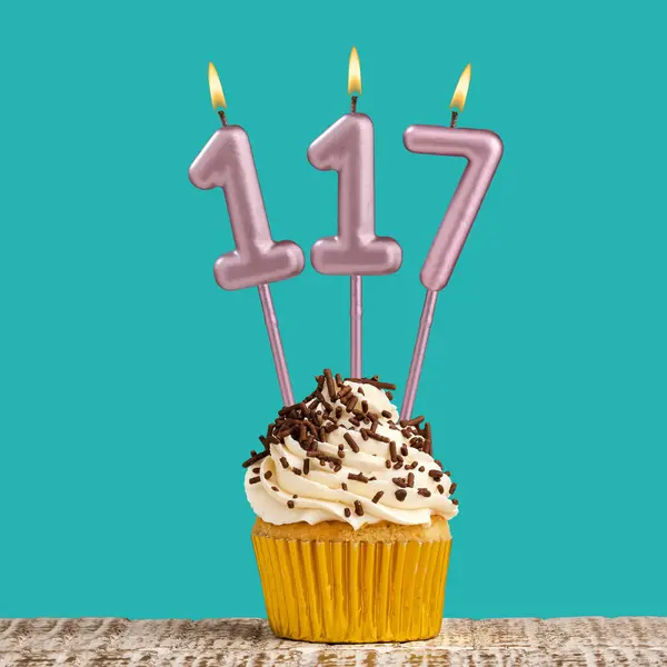 Birthday Candle Number 117 Aquamarine Card Design — Stock Photo, Image