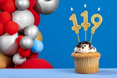 119 numara doğum günü mumu - balonlu yıldönümü kartı