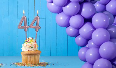 Doğum günü mumu 44 - Kek ve balon süslemesi