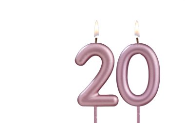 Doğum günü mumu - Beyaz arkaplanda 20 numaralı mum