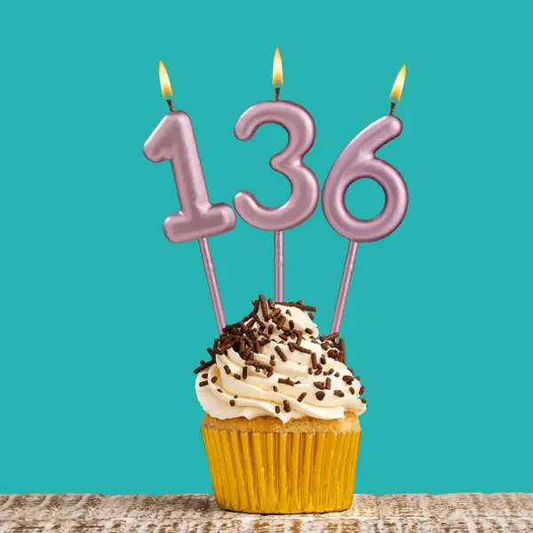 Birthday Card Number 136 Candle Aquamarine Background — Stock Photo, Image