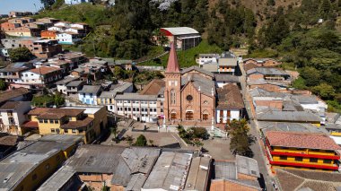 Montebello, Antioquia - Colombia. January 24, 2024. Aerial view of the municipality of Montebello located in the southwest region of the department clipart