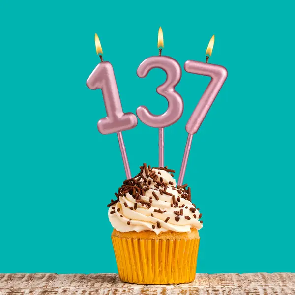 Birthday Candle Number 137 Aquamarine Card Design — Stock Photo, Image