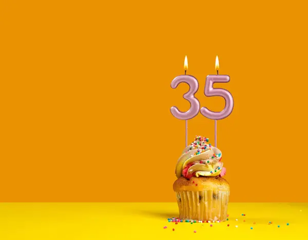 stock image Birthday celebration with cupcake - Candle number 35