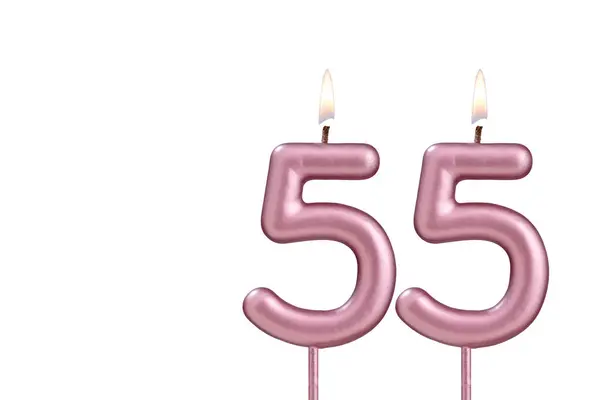 stock image Candle number 55 - Lit birthday candle on white background