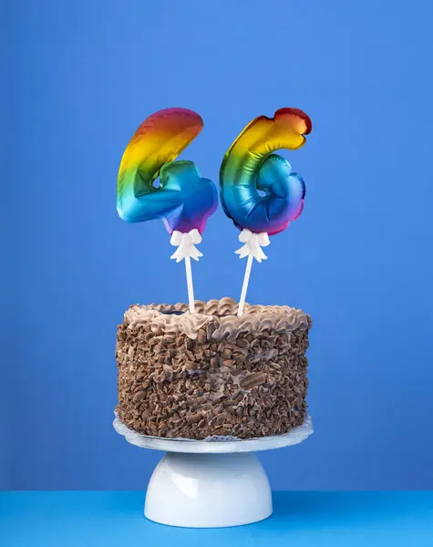 Birthday Cake Balloon Number Invitation Card Blue Background — Stock Photo, Image