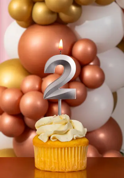 stock image Birthday candle number 2 - Celebration balloons background