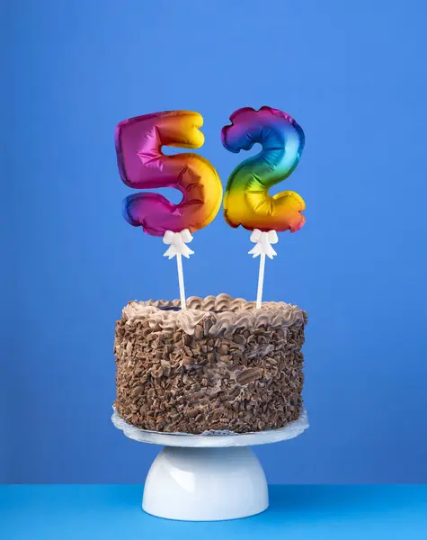 Birthday Cake Balloon Number Invitation Card Blue Background — Stock Photo, Image