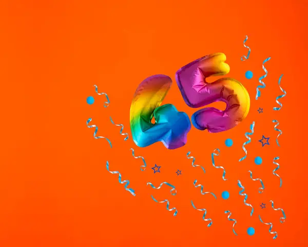 Confetti Explosion Number Balloon Celebration Orange Background Birthday Card — Stock Photo, Image