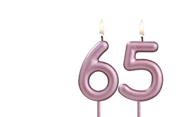 stock image Candle number 65 - Lit birthday candle on white background