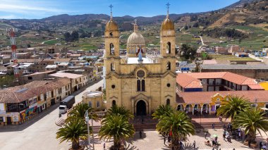 Aquitania, Boyaca - Colombia. April 14, 2024. Panoramic with drone of the Catholic worship church, Our lord of miracles clipart