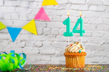 Green birthday candle - Candle number 14 clipart