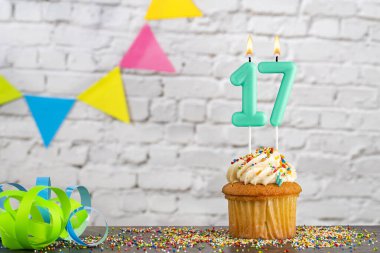 Candle number 17 - Birthday celebration with cupcake clipart