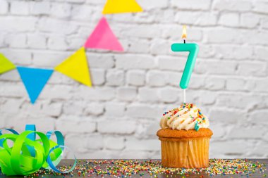 Candle number 7 - Birthday celebration with cupcake clipart