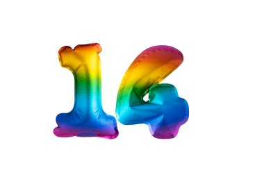 14 years - Multicolor balloon number 14 anniversary. Happy birthday congratulations