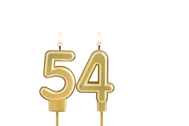 Beyaz arkaplanda 54 numaralı doğum günü mumu