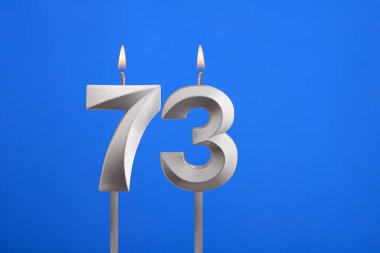 Doğum günü mumu 73 - Mavi arkaplanda kutlama kartı