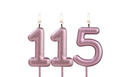 115 numaralı mum - Beyaz arkaplanda doğum günü mumu