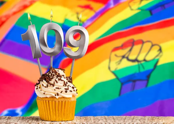 stock image Birthday card with gay pride colors - Candle number 109