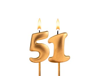 51 numaralı altın mum - Beyaz arkaplanda doğum günü