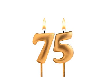75 numaralı altın mum - Beyaz arkaplanda doğum günü