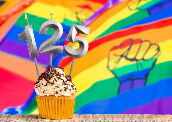 stock image Birthday card with gay pride colors - Candle number 125