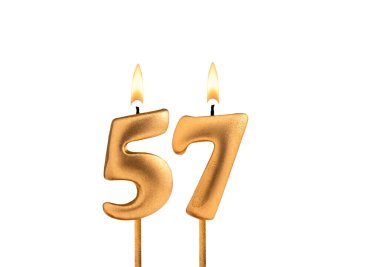 57 numaralı altın mum - Beyaz arkaplanda doğum günü