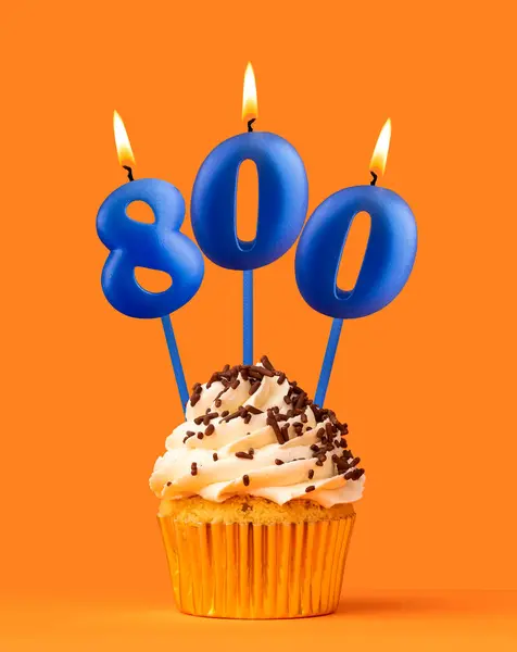 stock image Blue birthday candle and cupcake - Number 800