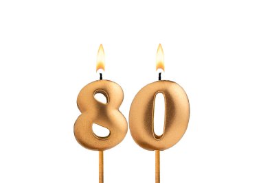 Doğum günü numarası 80 - Beyaz zemin üzerinde altın mum