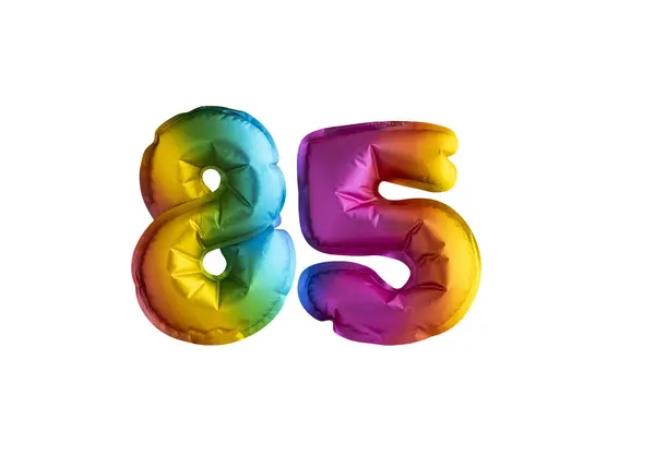 stock image Multicolored balloon for number 85 celebration. Happy birthday on white background