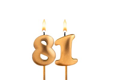 81 numaralı altın mum - Beyaz arkaplanda doğum günü