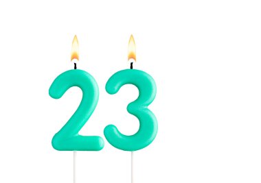 Beyaz arkaplanda yeşil doğum günü mumu - 23 numaralı mum