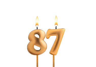 87 numaralı altın mum - Beyaz arkaplanda doğum günü