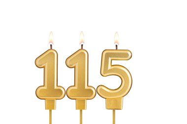 Birthday candle number 115 on white background clipart