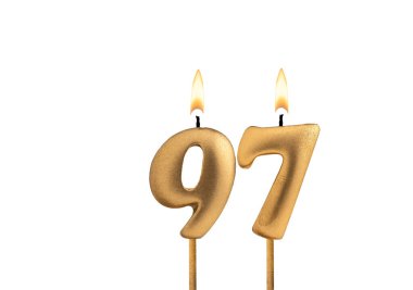 97 numaralı altın mum - Beyaz arkaplanda doğum günü