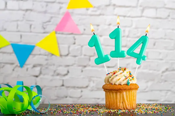 stock image Candle number 114 - Birthday celebration with cupcake